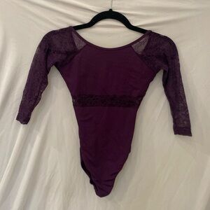 Natalie Couture girls leotard lace 3/4 sleeve purple ballet leotard